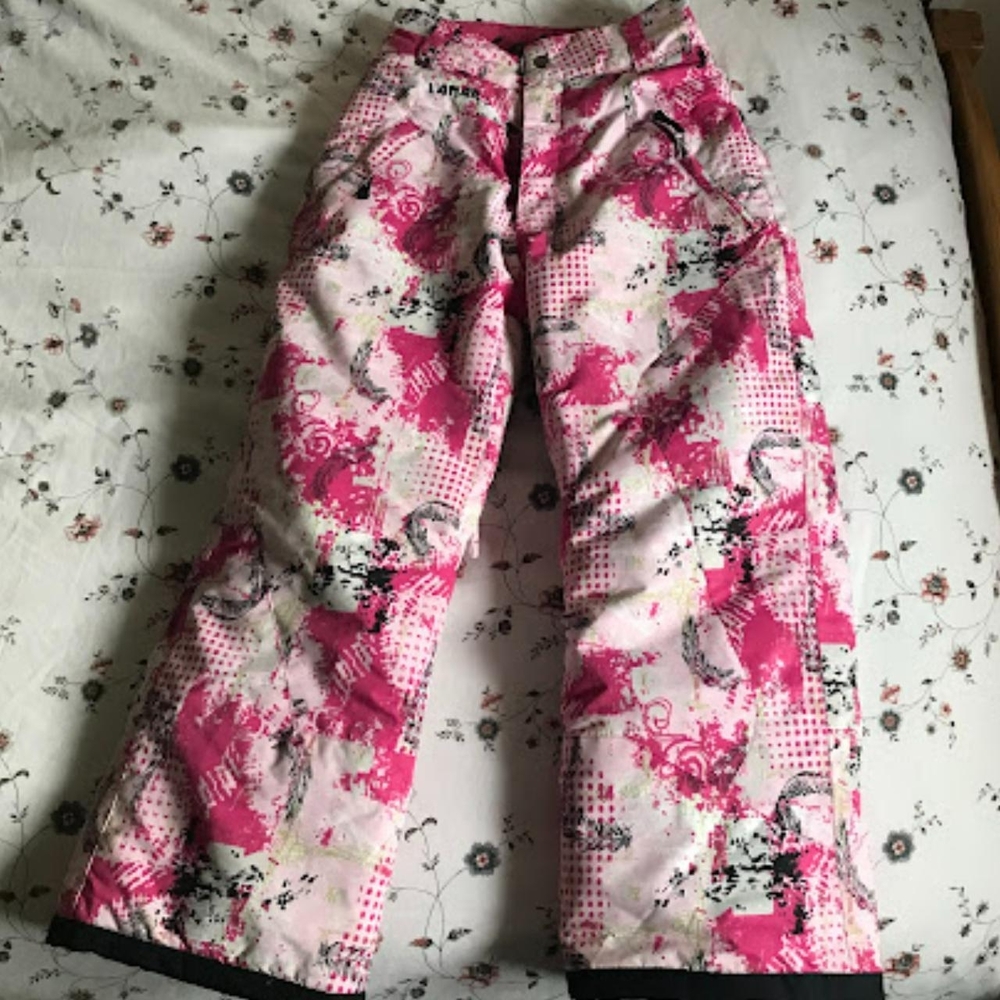 Kids Pink Patterned Snow Pants